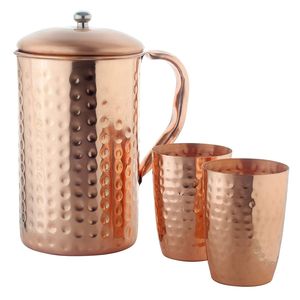 Jarra de Cobre Martillado Artesanal de Gran Venta con 2 Vasos a Juego, Set de Cocina y Comedor, Vajilla Duradera y Elegante - Product Image 3