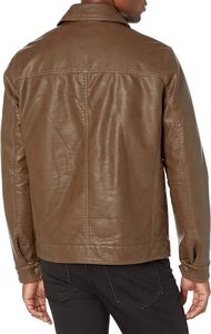 <b>Men's</b> Slim Fit PU <b>Leather</b> Moto <b>Jacket</b> Turn-down Collar Zipper Closure Solid Black Regular Length Autumn Wear - Product Image 2