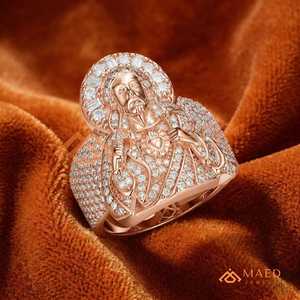 Rose Gold Iced Out Jesus Face Moissanite <b>Ring</b> for Men Hip Hop <b>Statement</b> <b>Ring</b> Luxury Religious Jewelry Gift USA - Product Image 3