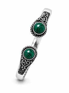Bracelet manchette ajustable unisexe en laiton plaqué argent et or avec double pierre Aura Hydro Malachite, idéal pour cadeau, vente en gros - Product Image 1