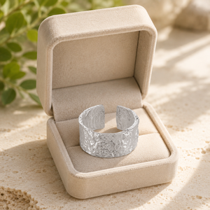 925 <b>Sterling</b> <b>Silver</b> Birch Bark Open <b>Band</b> <b>Ring</b> Bohemian Style Wide Textured Organic Nature <b>Ring</b> for Women Everyday Wear - Product Image 6