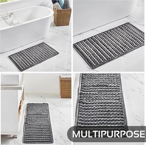 Tapis de bain contemporain 100% coton, doux, absorbant et lavable en machine, avec des détails en bambou massif pour salles de bain et douches modernes - Product Image 5