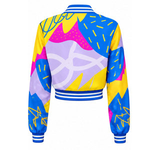 Chaqueta universitaria con estampado geométrico, manga larga, cuello vuelto, cierre de cremallera, ropa de primavera para mujer - Product Image 3