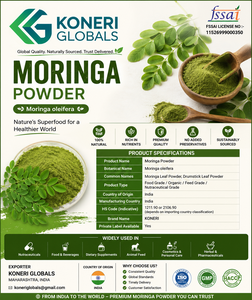 ผงใบมะรุมป่าเกรดอาหาร ยี่ห้อ KONERI GLOBALS บรรจุภัณฑ์ถุงพลาสติกแบบ OEM สำหรับแบรนด์ส่วนตัว ผลิตที่มหาราษฏระ อินเดีย - Product Image 2