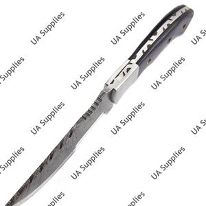 Couteau de chasse et de camping robuste multi-usage en acier Damas, à pointe clip, avec manche en Micarta et étui en cuir, pour le bricolage - Product Image 3