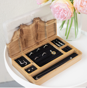 High quality handcrafted olive wood and epoxy jewelry storage <b>box</b> wooden tabletop jewelry <b>box</b> for <b>earrings</b> necklaces and rings - Product Image 5