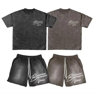 Custom Sweatsuit Tee <b>T</b> shirt Short Set Tracksuit Summer Clothes Piece 2 Acid Wash Sweat <b>t</b> Shirt and <b>Track</b> Shorts Set for Men - Product Image 1