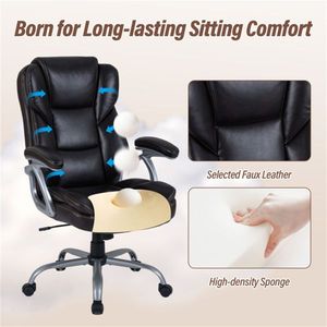 Chaise de bureau exécutive marron avec dossier ergonomique profilé, hauteur et inclinaison réglables pour le bureau à domicile - Product Image 4