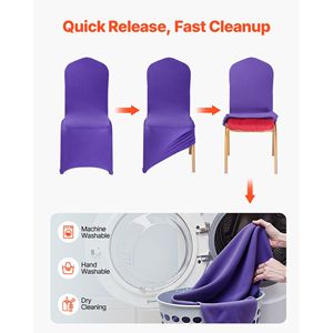 50 Pezzi Coprisedia Elasticizzati Personalizzati in Poliestere Spandex Viola per Matrimoni, Feste, Banchetti, Design con Parte Anteriore Piatta - Product Image 5