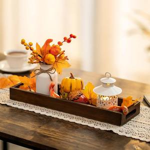 Bandeja Decorativa Rectangular Larga y Estrecha de MDF Hecha a Mano, Centro de Mesa Rústico con Asas Recortadas, Portavelas para Decoración del Hogar - Product Image 4