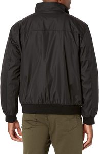 Men's Black Solid Bomber <b>Jacket</b> Zipper Closure <b>Mandarin</b> <b>Collar</b> Casual Windproof Wool Lining High Street Winter Wear Regular Fit - Product Image 4