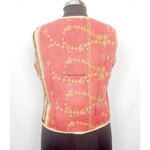 Bohemian Cotton <b>Kantha</b> Printed Short <b>Jacket</b> Handmade Floral Patchwork Sleeveless Artisan Vest Style with v-neckline and pockets - Product Image 4