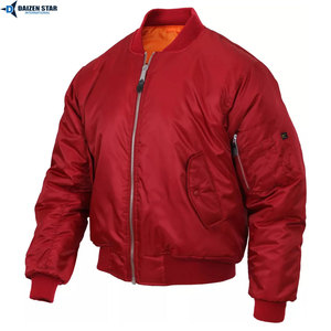 DAIZEN <b>STAR</b> Men Bomber <b>Jacket</b> Red Solid Zipper Closure Windproof Casual Outerwear Regular Fit Polyester Material Stand High - Product Image 1