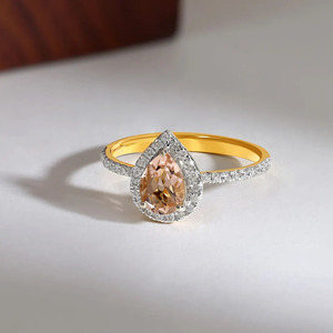 Peach Pear Shape Halo Diamond Gold Ring - Product Image 4