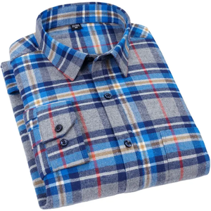 Chemise pour homme rayée rose pastel et bleue en coton teint en fil, manches longues, coupe légère, fermeture boutonnée soignée, vêtements de travail - Product Image 5