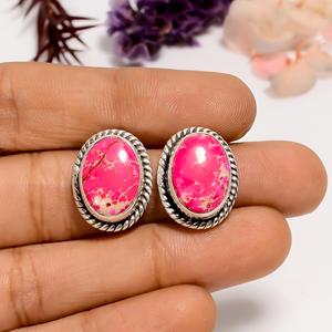 Pink Sea Sediment Jasper <b>Stud</b> Earrings, Oxidized 925 <b>Sterling</b> <b>Silver</b> Handmade Boho Gemstone Jewelry Gift for Her - Product Image 5