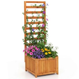 Bac à légumes surélevé en bois 2-en-1 avec treillis et système de drainage efficace pour plantes grimpantes et fleurs - Product Image 2