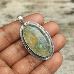 Solide 925 Sterling Silver Pendentif Prehnite Gemstone Pendentif Collier Bijoux Faits À La Main Prehnite Bijoux Cadeau De Noël Pour Elle - Product Image 4