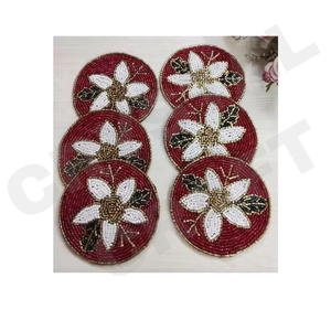 premium handmade <b>beaded</b> <b>coaster</b> set for dining room floral embroidery <b>beaded</b> <b>coaster</b> set for table decoration traditional handma - Product Image 5