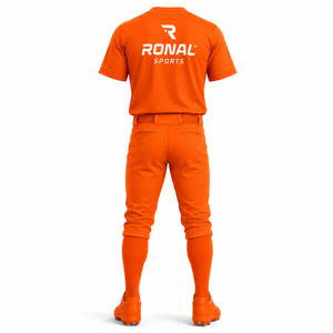 RONAL Unisex Orange Baseball Uniform Set Short Sleeve Crew <b>Neck</b> Moisture Wicking Breathable Polyester Sportswear Customized Team - Product Image 2