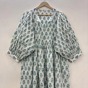 Vestido Casual Midi para Mujer, Tejido 100% Algodón, Liso, Manga Corta, Cintura Imperio, Estilo Babydoll, Cuello en V, Holgado, Funcional - Product Image 2