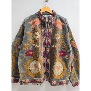 Hand Embroidered Floral <b>Pattern</b> Elegant Women's Velvet <b>Jacket</b> With Mandarin Collar Lantern Sleeve Winter Coat - Product Image 6