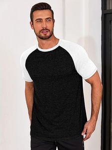 Men's Black And White <b>Raglan</b> Sleeve T-Shirt O-Neck Casual Solid Color Jersey Cotton Regular Fit <b>Top</b> - Product Image 2
