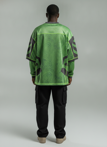 เสื้อเจอร์ซีย์อเมริกันฟุตบอลชาย สีเขียว คอวี แขนยาว พิมพ์ลายแบบซับลิเมชั่น ผ้าตาข่ายโพลีเอสเตอร์ ระบายอากาศได้ดี ใส่ได้ทุกฤดู - Product Image 2