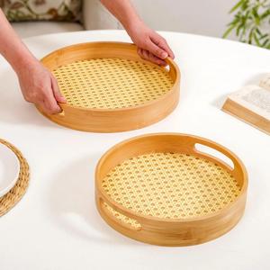 Bandeja de Servir Rectangular Clásica de Madera con Vetas Naturales para Té, Café, Desayuno y Uso Diario en la Cocina, para Exportación - Product Image 4