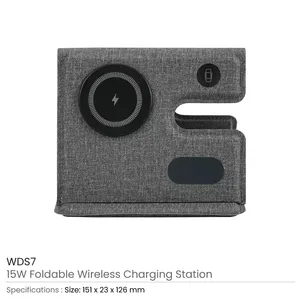 Station de recharge sans fil pliable pour téléphone, montre et écouteurs avec charge rapide magnétique et fonction support, gris - Product Image 3