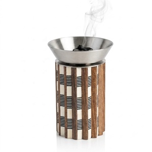 Quemador de incienso Bakhoor de madera con incrustaciones de hueso, Mabkhara a rayas, incensario decorativo de acero inoxidable - Product Image 1
