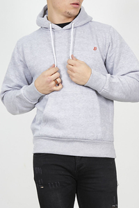 <b>Mens</b> Gray Hooded Sweatshirt Regular Fit Embroidered Logo Front Pocket Casual Style Cotton French Terry Autumn Wear - Product Image 3
