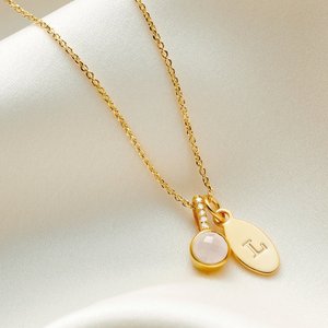 Collar de Plata de Ley 925 con Cristal de Roca, Bañado en Oro de 14K, con Colgante de Letra y Piedra de Nacimiento de Abril, Regalo - Product Image 4