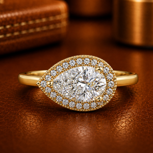 Anillo de Oro Sólido de 14K con Diamante Cultivado en Laboratorio, Corte Pera, Halo, 1.10ct, Certificado IGI, Anillo de Compromiso, Boda, Novia, Joyería Fina, Personalizado - Product Image 1