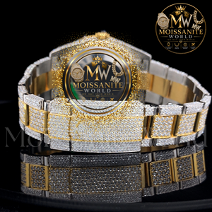 Montre de luxe pour homme en or jaune avec diamants, boîtier tonneau, mouvement à quartz analogique, bracelet en acier inoxydable, verre saphir, 43 mm, fermoir déployant - Product Image 3