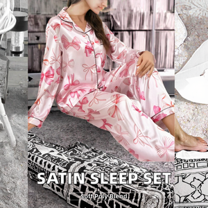 Conjunto de pijama de satén floral rosa para mujer, ropa de dormir sedosa con botones y manga larga - Product Image 2