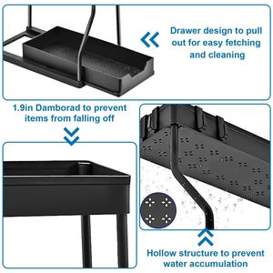 Set di 2 Organizzatori a L a 2 Livelli per Sotto Lavello con 8 Ganci Rimovibili e 2 Portabicchieri Sospesi con Ripiani Scorrevoli - Product Image 4