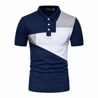 Kaos Pria Bernapas 100% Katun dengan Panel Kontras Berwarna untuk Kemeja Lengan Pendek Kasual Golf OEM ODM