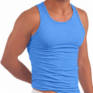 Canotta Sportiva da <span class=keywords><strong>Uomo</strong></span> Blu Tinta Unita con Scollo a O, Lavorata a Maglia, Senza Maniche, per Palestra - Product Image 3