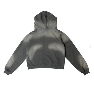 Conjunto de chándal de algodón Terry personalizado estilo streetwear: Sudadera con capucha oversize con cremallera y pantalones de chándal acampanados para hombre, con efecto lavado ácido. - Product Image 3