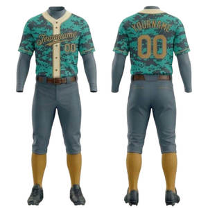 Ensemble d'uniformes de baseball personnalisés pour hommes, maillot camouflage à manches courtes, respirant, en polyester, pour toutes les saisons, vêtements d'équipe avec fermeture à boucle - Product Image 6