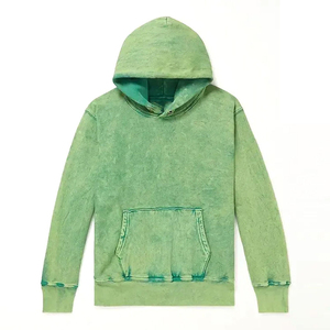 Sweat-shirt à capuche unisexe vert tie-dye, coupe classique, décontracté, avec poches en tricot, couleur unie, manches longues - Product Image 3