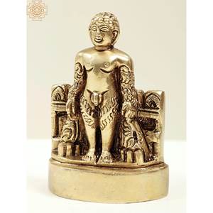 Escultura de Latón Hecha a Mano de 3 Pulgadas de Last Jain Tirthankara 'Mahavir', India Exótica - Product Image 2