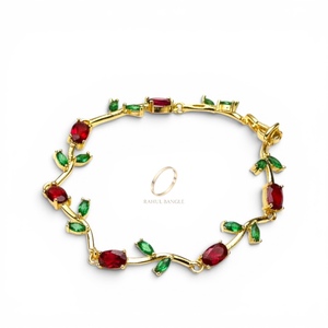 18K Gold Plated Zircon Flower Chain Link Bracelet Colourful Stone Brass <b>Bangle</b> for Women Anniversary Gift Jewellery Wholesale - Product Image 4