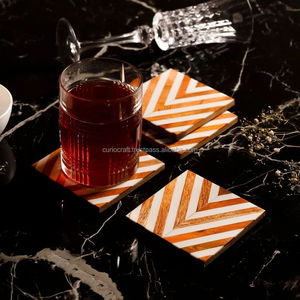 Modern Wooden Square <b>Coasters</b> Set with Chevron Pattern Non-Slip Table Mats for Coffee and Dining Table Decor - Product Image 5