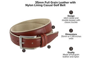 Ceintures de golf pour hommes en cuir véritable et nylon de haute qualité avec logo personnalisé, OEM, couleur cognac avec doublure marron, 35 mm, vente en gros, nouveauté - Product Image 3