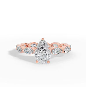 Anillo de Diamante Cultivado en Laboratorio de Alta Calidad con Corte Pera Solitario y Corte Marquesa Eternity, Oro de 14K, Proveedor de Joyería Fina al por Mayor OEM - Product Image 1