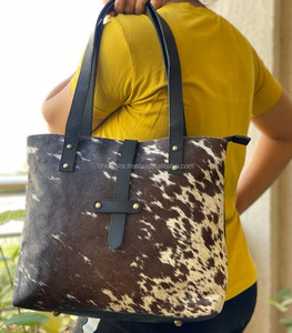 Western Handmade Real Hair On Cowhide <b>Leather</b> Large Tote Bag Vintage Cowgirl Stylish 100% Cowhide <b>Leather</b> Luxury <b>Shopping</b> Purses - Product Image 3