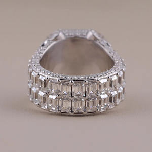 <b>Emerald</b> Cut Men's Iced Moissanite Hip Hop Cluster Halo Rhodium Plated 925 Sterling <b>Silver</b> Wedding Engagement Handmade <b>Ring</b> Gift - Product Image 3