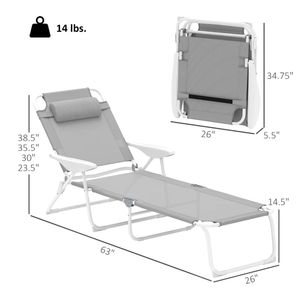 <b>Light</b> Gray Folding <b>Lounge</b> Chair for Outdoor Courtyard Sun Bathing - Product Image 6